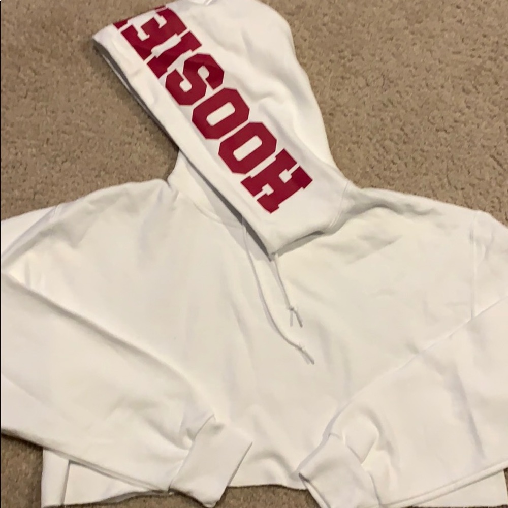 Cropped white college hoodie